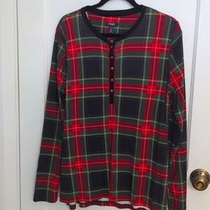 Chaps Sz XL Red Black Green Henley Plaid Long Sleeve Shirt